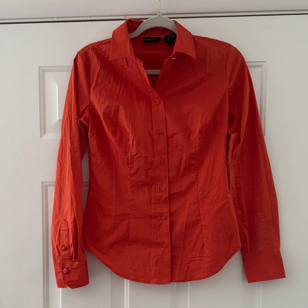 New York & Company Fiery Orange Shirt